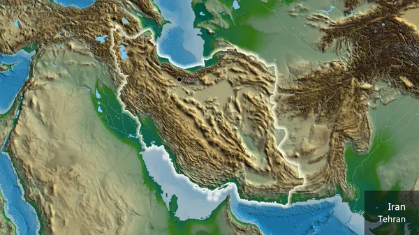Крупный План Пограничной Зоны Ирана Физической Карте Отличный Момент Светится — стоковое фото