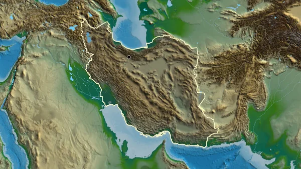 Zbliżenie Obszaru Przygranicznego Iranu Ciemnymi Nakładkami Fizyczną Mapę Główny Punkt — Zdjęcie stockowe