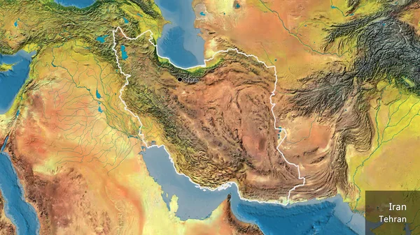 Close Zona Fronteiriça Irão Num Mapa Topográfico Ponto Capital Esboço — Fotografia de Stock