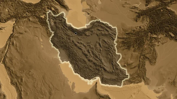 Крупный План Приграничной Зоны Ирана Выделяющийся Тёмным Наложением Карту Высоты — стоковое фото