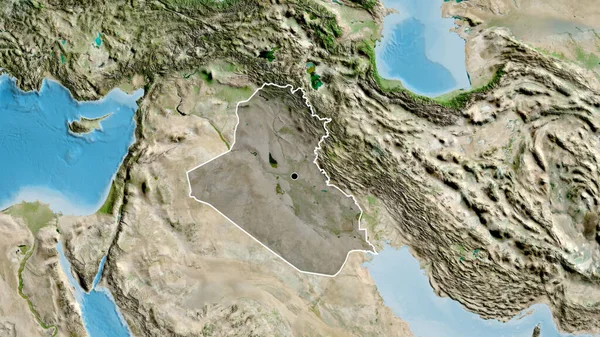 이라크 지역의 촬영은 지도에 오버레이로 표시되어 나라의 모양을 둘러싸고 — 스톡 사진