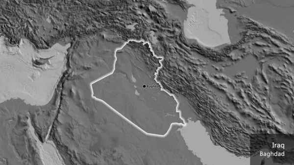 Close Iraq Border Area Bilevel Map Capital Point Glow Country — Stock Photo, Image