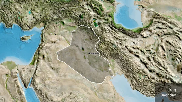 이라크 지역의 촬영은 지도에 오버레이로 표시되어 국가의 모양을 중심으로 나라의 — 스톡 사진