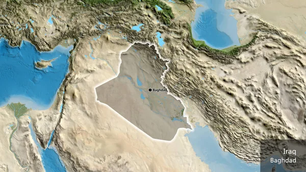 이라크 지역의 촬영은 지도에 오버레이로 표시되어 국가의 형태로 있습니다 나라의 — 스톡 사진