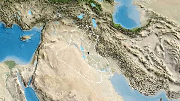 在卫星地图上对伊拉克边境地区及其区域边界进行密切监视 资本点 国家形貌概述 — 图库照片