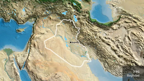 在卫星地图上对伊拉克边境地区进行的密切监视 资本点 风靡全国各地 国家及其首都的英文名称 — 图库照片