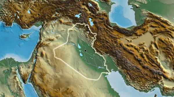 Detailní Záběr Pohraniční Oblasti Iráku Reliéfní Mapě Fakt Záře Kolem — Stock fotografie