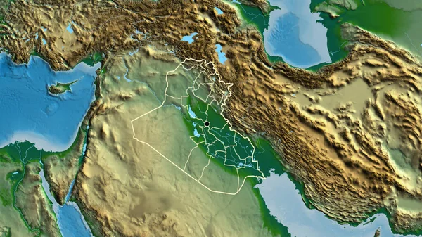 Впритул Прикордонної Зони Іраку Регіональних Кордонів Фізичній Карті Столична Точка — стокове фото