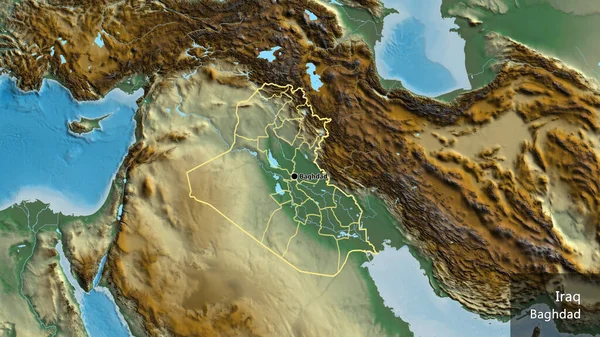 Iraki Határtérség Regionális Határainak Közelsége Egy Segélytérképen Remek Pont Vázolja — Stock Fotó