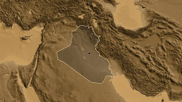 伊拉克边境地区的特写镜头 用黑色的阴影覆盖在黑色的高程地图上 资本点 国家形貌概述 — 图库照片