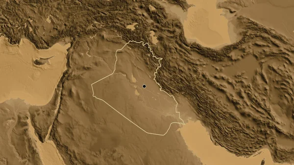 Close Área Fronteira Iraque Mapa Elevação Sépia Ponto Capital Esboço — Fotografia de Stock