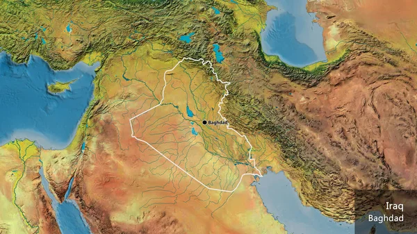 Nahaufnahme Des Irakischen Grenzgebiets Auf Einer Topografischen Karte Kapitalpunkt Umrisse — Stockfoto