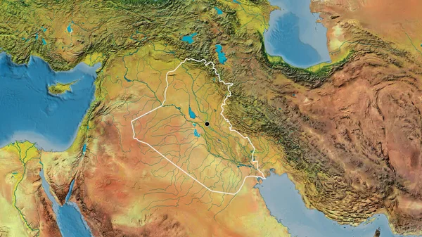 在地形图上对伊拉克边境地区进行的密切监视 资本点 国家形貌概述 — 图库照片