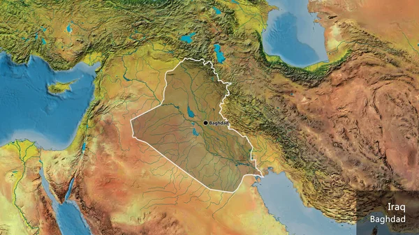 이라크 지역의 촬영은 지형학 어두운 강조하고 국가의 모양을 중심으로 나라의 — 스톡 사진