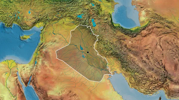 地形図上の暗いオーバーレイで強調されているイラク国境地域のクローズアップ 資本ポイント 全国の概要 — ストック写真