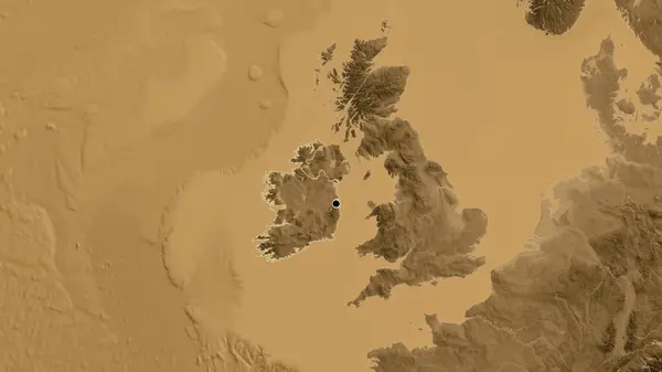 Detailní Záběr Pohraniční Oblasti Irska Mapě Nadmořské Výšky Sépie Fakt — Stock fotografie