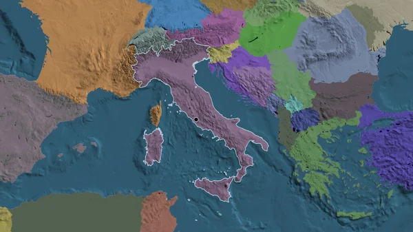 Detailní Záběr Pohraniční Oblasti Itálie Zdůrazňující Tmavé Překrytí Administrativní Mapě — Stock fotografie