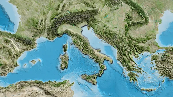 卫星地图上意大利边境地区的特写 资本点 国家形状的斜边 — 图库照片