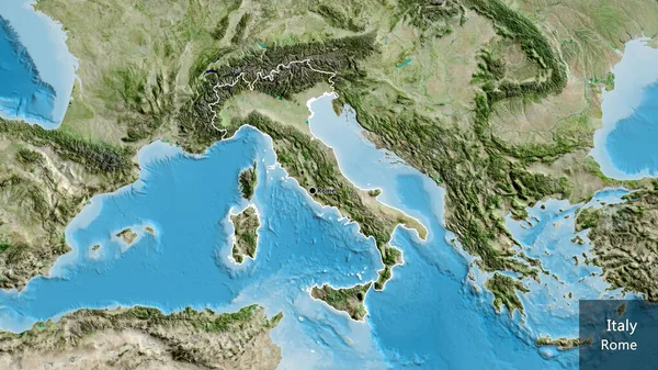Detailní Záběr Pohraniční Oblasti Itálie Satelitní Mapě Fakt Obrys Kolem — Stock fotografie