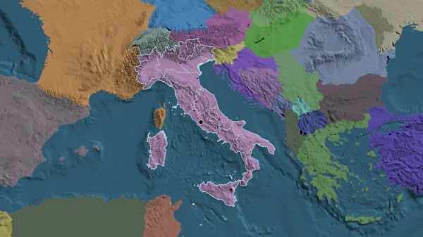 Detailní Záběr Pohraniční Oblasti Itálie Jejích Regionálních Hranic Administrativní Mapě — Stock fotografie