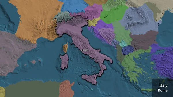 Detailní Záběr Pohraniční Oblasti Itálie Zdůrazňující Tmavé Překrytí Administrativní Mapě — Stock fotografie