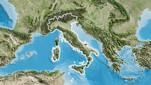 Detailní Záběr Pohraniční Oblasti Itálie Satelitní Mapě Fakt Záře Kolem — Stock fotografie