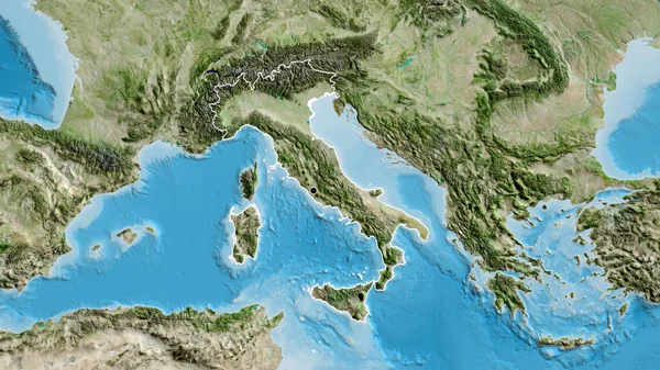 Primer Plano Zona Fronteriza Italia Mapa Por Satélite Punto Capital — Foto de Stock