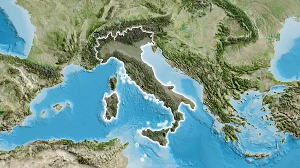 Zbliżenie Włoskiej Strefy Przygranicznej Ciemną Powłoką Mapie Satelitarnej Główny Punkt — Zdjęcie stockowe