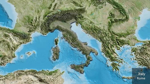 Detailní Záběr Pohraniční Oblasti Itálie Zdůrazňující Tmavé Překrytí Satelitní Mapě — Stock fotografie
