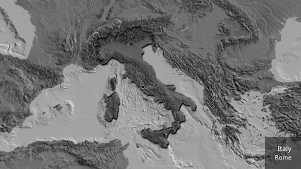 Närbild Italiens Gränsområde Med Ett Mörkt Överdrag Tvåvåningskarta Huvudpunkt Skalade — Stockfoto