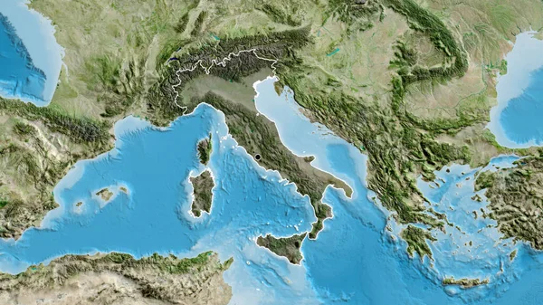 Närbild Italiens Gränsområde Med Mörk Överlagring Satellitkarta Huvudpunkt Skissera Runt — Stockfoto