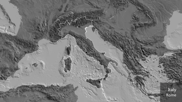 Nahaufnahme Des Italienischen Grenzgebiets Auf Einer Zweistufigen Karte Kapitalpunkt Umrisse — Stockfoto