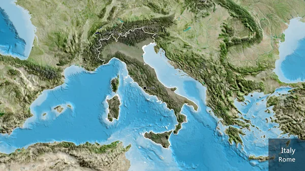 Крупним Планом Італійська Прикордонна Зона Підсвічується Темним Накладенням Супутникову Карту — стокове фото