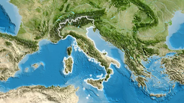 Крупный План Пограничной Зоны Италии Спутниковой Карте Отличный Момент Светится — стоковое фото