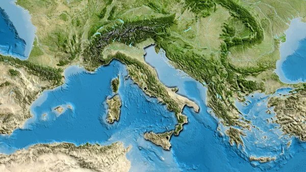 卫星地图上意大利边境地区的特写 资本点 国家形状的斜边 — 图库照片