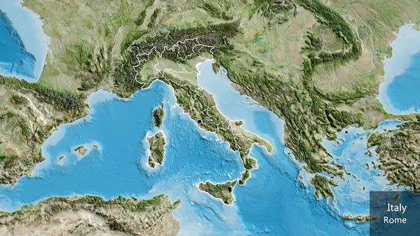 Detailní Záběr Pohraniční Oblasti Itálie Jejích Regionálních Hranic Satelitní Mapě — Stock fotografie