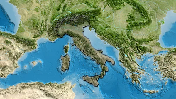 Крупный План Границы Италией Выделяющийся Тёмным Наложением Спутниковую Карту Отличный — стоковое фото