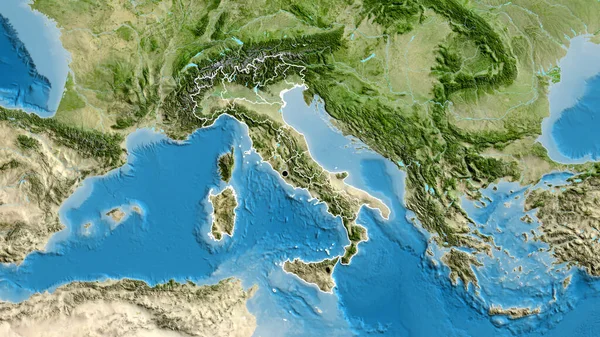 在卫星地图上对意大利边境地区及其区域边界进行了密切监视 资本点 国家形貌概述 — 图库照片