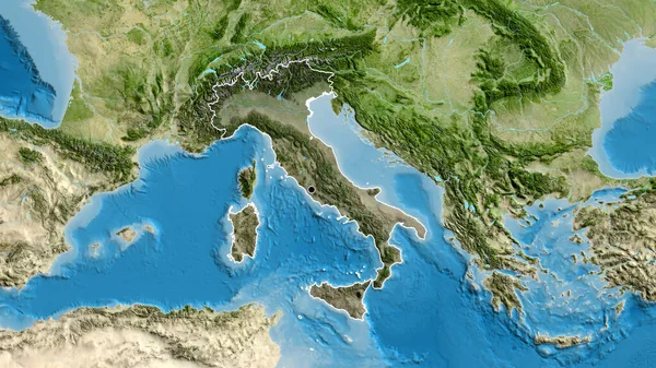 意大利边境地区的特写镜头 用卫星地图上的黑暗覆盖突出显示 资本点 国家形貌概述 — 图库照片