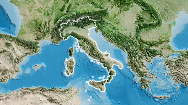 卫星地图上意大利边境地区的特写 资本点 风靡全国 — 图库照片