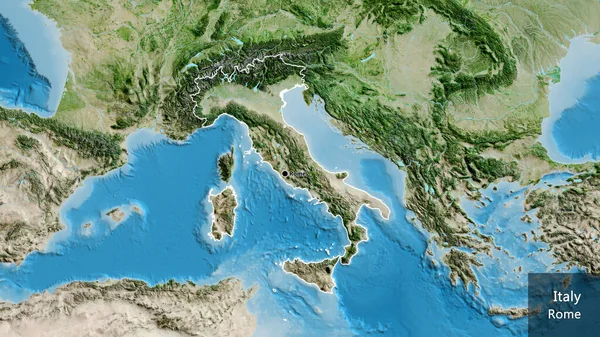 Close Italy Border Area Satellite Map Capital Point Outline Country — Stock Photo, Image