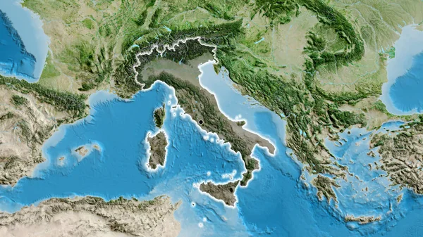 Close Italy Border Area Highlighting Dark Overlay Satellite Map Capital — Stock Photo, Image