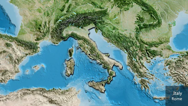 Close Italy Border Area Satellite Map Capital Point Bevelled Edges — Stock Photo, Image