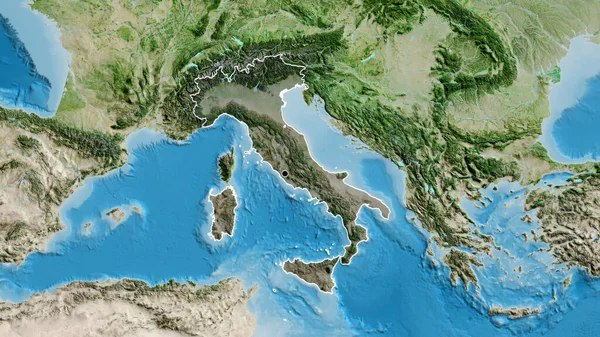이탈리아 지역의 사진은 지도에 오버레이로 비추고 나라의 모양을 둘러싸고 — 스톡 사진