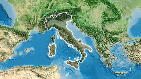 Крупный План Границы Италией Выделяющийся Тёмным Наложением Спутниковую Карту Отличный — стоковое фото