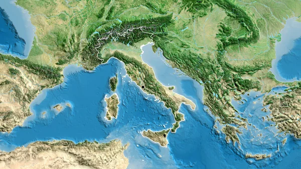 Zbliżenie Włoskiej Strefy Przygranicznej Zdjęciu Satelitarnym Yahoo Główny Punkt Zarys — Zdjęcie stockowe