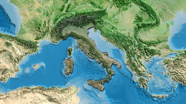 Detailní Záběr Pohraniční Oblasti Itálie Zdůrazňující Tmavé Překrytí Satelitní Mapě — Stock fotografie