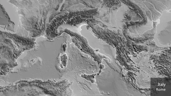 Zbliżenie Włoskiej Strefy Przygranicznej Mapie Szarości Główny Punkt Zarys Kształtu — Zdjęcie stockowe