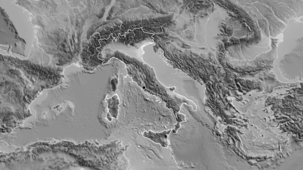 Nahaufnahme Des Italienischen Grenzgebiets Auf Einer Graustufenkarte Kapitalpunkt Umrisse Rund — Stockfoto