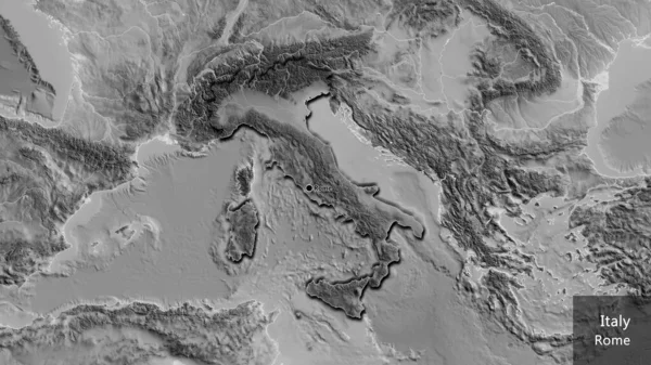 Närbild Italiens Gränsområde Med Ett Mörkt Överdrag Grå Karta Huvudpunkt — Stockfoto
